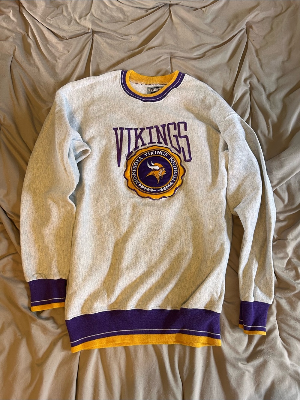 Minnesota Vikings Gray Crewneck Sweatshirt - Purple & Gold Accent